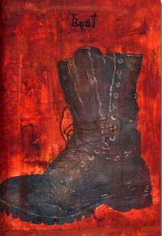 a painting of a pair of boots with the word boot written on it's side