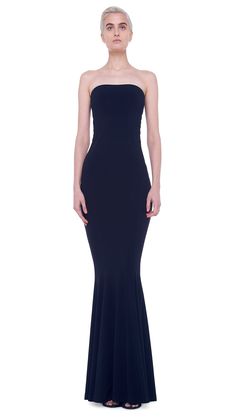 STRAPLESS FISHTAIL GOWN – Black – Norma Kamali Evening Mermaid Fishtail Dress With Back Opening, Prom Mermaid Dress With Fishtail And Back Opening, Stretch Fishtail Prom Gown, Evening Maxi Dress With Fitted Bodice And Fishtail, Stretch Fishtail Evening Dress With Sweep Train, Stretch Fishtail Evening Dress For Prom, Stretch Fishtail Gala Dress, Stretch Fishtail Dress For Gala, Fishtail Gown For Gala