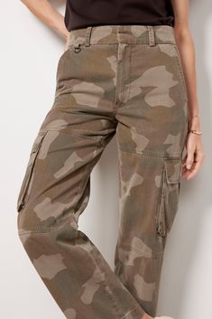 Add utility-inspired style to your wardrobe with these camo trousers by Pistola. Crafted in non-stretch cotton, the Addie pants feature a relaxed, tapered leg, high-rise fit, and cargo side pockets. Camouflage Relaxed Fit Straight Leg Cargo Pants, Camouflage Cargo Pants With Straight Leg, Camouflage Cargo Pants With Tapered Leg, Camouflage Tapered Leg Pants With Cargo Pockets, Camouflage Straight Leg Cargo Pants, Relaxed Fit Camouflage Cargo Pants For Fall, Camouflage Relaxed Fit Pants For Fall, Relaxed Fit Camouflage Pants For Fall, Military Tapered Leg Pants For Fall