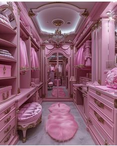 a very pretty pink closet with lots of drawers