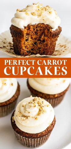 carrot cupcakes with cream cheese frosting on top