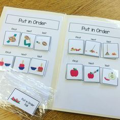 an open book with pictures of fruits and vegetables in order to help students learn how to read