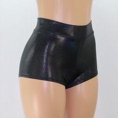 Black Pearl High Waist and Cheeky Booty Shorts. | Etsy Fitted Black Shorts For Party, Black Cheerleading Bottoms With Built-in Shorts, Black Cheerleading Bottoms Short Length, Black Rave Bottoms For Night Out, Black Bottoms With Built-in Shorts For Cheerleading, Black Stretch Shorts For Club, Black Fitted High Waist Shorts, Black Short Length Rave Bottoms, Stretch Black Dancewear Bottoms