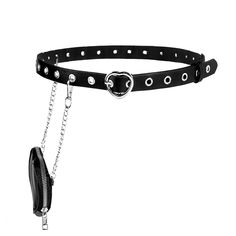 PRICES MAY VARY. Women Leather Punk Belt Body Chain, comfortable and lightweight to wear, great unique and fashionable accessories. Material: PU leather and alloy. Adjustable Waist Belt: The whole length 39 inches, purse size (10*11cm)3.9*4.3". Rocker PU leather belt with chic design will make you attractive to get more compliment. The stylish belt with the detachable chain makes the belt be a great waist accessories for punk suits or Gothic cosplay parties. Milakoo Grommet Belt with Heart-shaped Wallet Pouch for Women Punk Rock Belt for Jeans Pants Gothic Belts, Punk Belt, Waist Accessories, Gothic Cosplay, Grommet Belt, Belt For Jeans, Fashionable Accessories, Ring Der O, Branded Belts