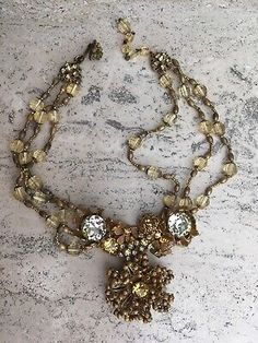 Stunning Rare Signed Miriam Haskell Citrine Filagree Rhinestone Necklace | eBay Vintage Embellished Jewelry For Gifts, Vintage Embellished Jewelry For Formal Occasions, Vintage Rhinestone Necklace, Metal Bead, Miriam Haskell, Rhinestone Necklace, Vintage Rhinestone, Necklace Chain, Metal Beads