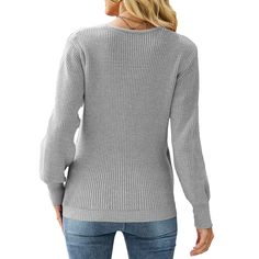 Gray V Neck Long Sleeve Pullover Knit Sweater Solid Knitted V-neck Sweater For Fall, Knit V-neck Long Sleeve Sweater, Knitted V-neck Sweater For Fall, Gray V-neck Sweater With Ribbed Cuffs, Fall Long Sleeve V-neck Sweater With Ribbed Cuffs, Fall V-neck Sweater With Long Sleeves And Ribbed Cuffs, Long Sleeve V-neck Sweater With Ribbed Cuffs For Fall, Winter Long Sleeve Knit Top With Ribbed Cuffs, Gray Crew Neck Knit Top For Winter