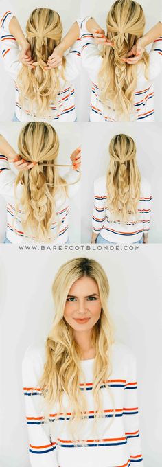 Three Easy Hairstyles // Three Minutes Each Saturday Hairstyles, Barefoot Blonde, Easy Braids, Braided Hairstyles Easy, Trendy Hairstyles, Hair Updos, Diy Hairstyles, Medium Length Hair Styles