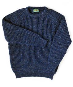 Donegal Fisherman's Rib Crew Neck Sweater (RO2) - Dark Blue Fleck (4898) * Fisherman Sweater Aesthetic, Grandpa Fits, Coastal Grandpa, Fisherman Aesthetic, Dark Blue Knit Sweater, Donegal Sweater, Vintage Fisherman Sweater, Irish Fisherman Sweater, Dark Sweater