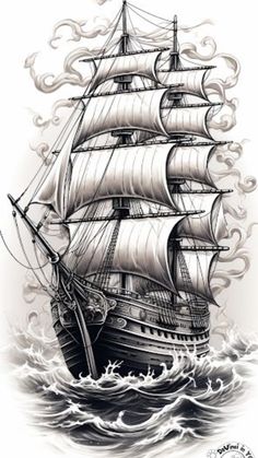 Free Printable Coloring Book, Pirate Ship Drawing, Pirate Ship Tattoos, Pirate Ship Tattoo, Guerriero Samurai, Pirate Ship Art, Pirate Coloring Pages, Train Coloring Pages, Pirate Tattoo