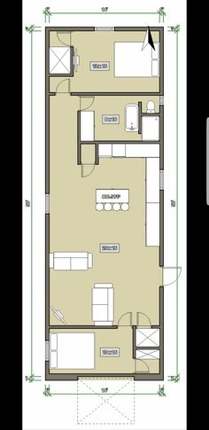 the floor plan for a small apartment with two beds and one living room in it