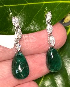 $8800 14K White Gold 10ct Teardrop Emerald F-G Diamond Dangle Earrings Vintage | eBay Diamond Dangle Earrings, Vintage Earrings, Emerald, Dangle Earrings, Fine Jewelry, White Gold