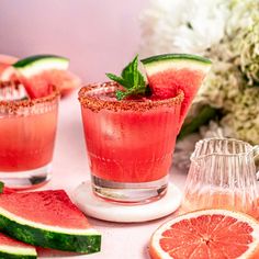 watermelon and cucumber cocktails with mint garnish