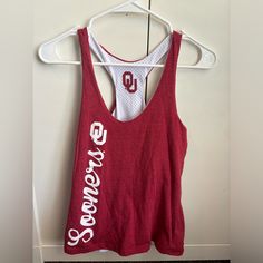 Reversible University Of Oklahoma Ou Top Size Small New, No Tags Never Worn Before White Jersey On One Side, Red Shirt On The Other Great For Working Out Open To Offers! Lmk If You Have Any Questions!! :) Red Racerback Casual Top, Casual Red Racerback Top, Casual Red Racerback Tank Top, University Of Oklahoma, White Jersey, Red Shirt, Working Out, Oklahoma, Red And White