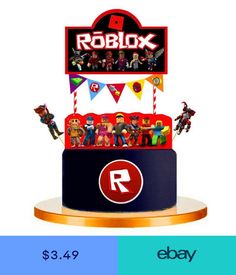 a birthday cake with the name roblox on it and an image of characters