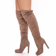 Fashion Nova Magnified Feelings Taupe Suede Zip Up Over The Knee Sexy Stiletto Heel Boots New In Box (Box May Have Slight Damage) Women's Size: 7.5 Color: Taupe Brown Stiletto Heel Size: 4.5 Inches Knee High Length Runs True To Size Trendy Suede Knee-high Boots With High Heel, Elegant Beige Knee-high Boots For Party, Elegant Beige Knee-high Party Boots, Beige Knee-high Heeled Boots For Party, Chic Beige High Heel Knee-high Boots, Chic Beige High-heeled Knee-high Boots, Trendy Beige High Heel Knee-high Boots, Trendy Knee-high Suede Heels, Beige Boots For Night Out