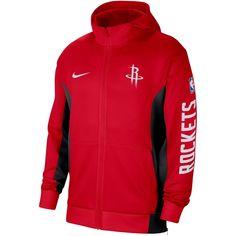 Knock out cooler weather in this Houston Rockets 2023/24 Authentic Showtime hoodie from Nike. It features the added warmth and mobility of Nike Therma Flex fabric and zippered sides for built-in ventilation. Mesh on the hood of this Houston Rockets full-zip provides breathable coverage that helps you stay comfortable during temp changes. Midweight hoodie suitable for moderate temperatures Imported Hooded Brand: Nike Full Zip Officially licensed Material: 91% Polyester/9% Spandex - Body; 100% Pol Nba Store, Nike Red, Houston Rockets, New York Knicks, Cooler Weather, Full Zip Hoodie, Zero Waste, Men's Nike, Zip Hoodie