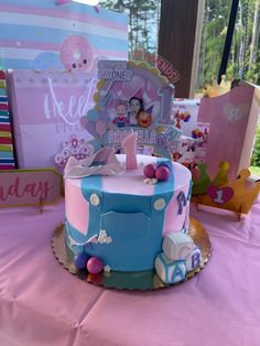 a birthday cake is sitting on a table