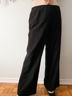 SIZE Size: 10 / Medium 34" waist 10.5" rise 28.5" inseam DETAILS No stretch Side zipper Material: acetate, viscose Care: hand wash, line dry or dry clean Condition: Like New (Condition Guide) Retail $130 Product from Ontario - Sustainable + Ethical Calvin Klein Black, Trouser Pants, Women Empowerment, Side Zipper, Ontario, Calvin Klein, Wide Leg, High Rise, Dry Clean