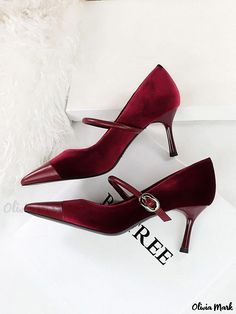 Olivia Mark - Velvet-Paneled High Heel Pumps with Adjustable Straps Buckle Flats, Comfy Heels, Velvet Pumps, Flats For Women, Buckled Flats, Mary Jane Pumps, Heel Pumps, High Heel Pumps, Olivia Mark