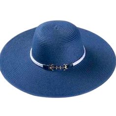 Gorgeous Double Anchor Rope Trim Straw Summer Sun Hat Perfect For Nautical Themes, Bohemian Styles And Most Importantly Blocks The Sun’s Harmful Rays From Damaging Your Skin And Hair. Measures 22”W X 4”H X 4.75” Brim And Crafted With 100% Paper Straw. Available In Black, White Or Cream Colors. Navy Beach Hat, Navy Brimmed Beach Hats, Navy Brimmed Hats For Beach, Navy Beach Hats For Spring, Navy Beach Hat For Summer, Navy Beach Hat For Spring, Navy Summer Beach Hat, Navy Spring Beach Hat, Adjustable Nautical Hats For The Beach