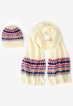 Warm and cozy, this two-piece set features a classic pattern and rib trim. It's an easy way to style up all your wintry looks. One sizeAcrylicSpot Fair Isle Hat, London Gifts, Hat And Scarf Sets, Gift Card Number, Hat Scarf, Womens Scrubs, Swimsuits For All, Scarf Set, Cold Weather Accessories