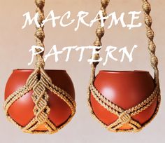 two red pots with ropes hanging from them and the words macrame pattern above them