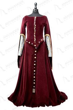 Mediviel Era, Red Plum, Burgundy Velvet, Woman Dress, Gold And Green