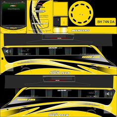 the front and back sides of a yellow truck