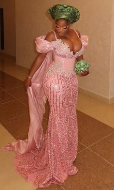 Pink Lace Asoebi Styles, Ashoebi Gowns, Wedding Asoebi, Orange Evening Dresses, Bubu Gown Styles