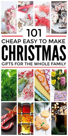 the cover of 101 easy homemade christmas gifts for all the family, including cookies and desserts