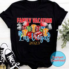 a family vacation las vegas t - shirt with dices and gambling chips on it