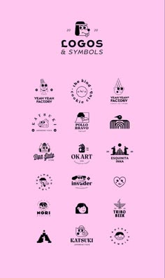 logos and symbols are shown on a pink background