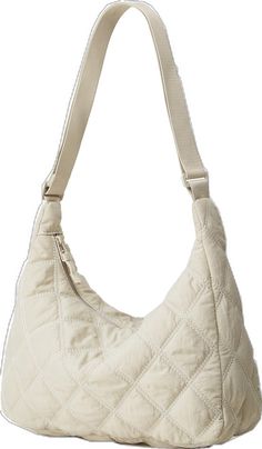 Trendy Quilted Nylon Shoulder Bag, Trendy Nylon Hobo Crossbody Bag, Lightweight Nylon Shoulder Bag For Everyday Use, Nylon Hobo Bag With Zipper Closure For Travel, Casual Lightweight Nylon Bags, Trendy Quilted Nylon Bag, Trendy Nylon Hobo Bag With Adjustable Strap, Versatile Quilted Beige Bag, Spring Nylon Crossbody Shoulder Bag