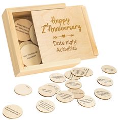 PRICES MAY VARY. UNIQUE 2ND ANNIVERSARY GIFTS: Celebrate your happy day with this 2 years together gift! The date night games for couples set is ideal as 2 year anniversary gift for her, two year anniversary gift for him, or Valentine's day gifts 52 DATES IN A BOX: This box of wooden anniversary gifts for men and women is 4.33x4.33x1.2 inch, featuring 26 date tokens. There're 52 cute dating ideas for every week of the year, to create cute moments together A LOVE KEEPSAKE: The 2nd anniversary gif Wooden Anniversary Gift, 9 Year Anniversary, 5th Wedding Anniversary Gift, 5 Year Anniversary Gift, Wood Anniversary Gift, 1 Year Anniversary Gifts, Marriage Gifts, Husband Anniversary, Anniversary Dates