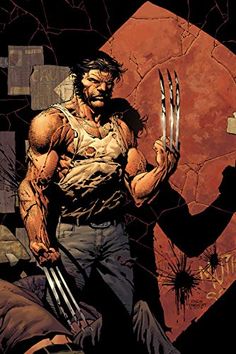 the wolverine is standing in front of a giant red rock and holding his claws up