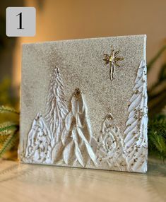 "White Christmas" Tabletop Art original sculpted acrylic painting | 6x6in tabletop canvas | sawtooth hanger fastened on back for wall display option | sealed with glossy varnish to protect dimensional details $35 + Free Shipping, USA Only White Christmas Art, Christmas Art Painting, Home Decor Winter, Christmas Tabletop, Winter Neutral, Plaster Art, Small Art, Canvas Texture, Wall Display