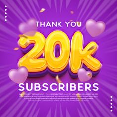 thank you 20k subscribers on purple background