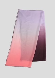 Plum, lavender and pink silk chiffon ombre scarf. 100% French silk. 26" x 52". Elegant Purple Silk Scarf, Purple Silk Scarves For Formal Occasions, Formal Purple Silk Scarves, Formal Purple Silk Scarf, Elegant Purple Scarf For Spring, Elegant Purple Scarves For Spring, King Of Prussia Mall, Ombre Scarf, Silk Chiffon Fabric