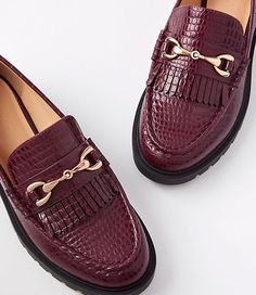 These embossed lug loafers are a lesson in polished style with a kick of cool. Padded footbed for comfort. 1 1/3" heel.,Imported:Imported Loft Embossed Lug Loafers Size 9 Deep Burgundy Women's by Loft Size Regular - 9 Deep Burgundy Women's Shoes, Loafers, Footwear Burgundy Loafers Outfit Women, Burgundy Loafers Outfit, Burgundy Tennis Shoes, Loafers Outfit Women, Lug Loafers, Burgundy Loafers, Red Loafers, Loafers Outfit, Women's Slip Ons