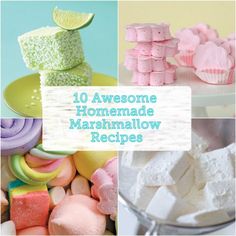 there are many different marshmallows in this collage with the words, 10 awesome homemade marshmallow recipes