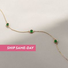 With our beautiful 14k Gold Emerald Station bracelet, it is not hard for you to decorate your wrist with your birthstone. The perfect gift for a cared one on their birthday.  D E T A I L S   * Made to Order. * 100% 14k Solid Gold * Choice of Gold Color: Yellow Gold, Rose Gold, White Gold * Stone height: 6 mm / 0.23 inch * Stone width: 15 mm / 0.59 inch * Emerald carat: 0.30 ct. * Chain length is adjustable from 6 to 7 inches. * Ready to Ship in 1-3 Business Days * 100% US sourced * 2 Years Warra Bracelet Emerald, Station Bracelet, Gold Hamsa, 16 Inch Necklace, Fine Gold Jewelry, Birthstone Bracelet, Solid Gold Chains, May Birthstone, Blue Evil Eye