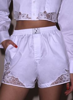 Cotton Shorts With Lace Trim For Daywear, Cotton Lace Trim Shorts For Daywear, Boxers For Women, Boxer Pants, Cropped Button Down, Jumpsuit And Blazer, Clothing Essentials, Romper Dress, Fashion Line