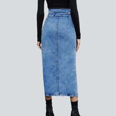 Revive the '90s with our 2023 Summer Collection: the long. stonewashed. tall-waist jean skirt that will make you stand out! Our statement denim piece is crafted with a distinctive damaged pattern. sleek slim fit. zipper and button duo and premium quality denim for a bold and stylish look.Distinctive Features: Grunge Elegance: Inspired by the iconic '90s alternative movement. these jeans embody rebellion and sophistication. Distinctive Distressed Pattern: Expertly crafted wear and tear. capturing Fitted High-waist Denim Skirt, Fitted High Waist Denim Skirt, High Waist Fitted Denim Skirt, Fitted High Waist Dark Wash Denim Skirt, Fitted Dark Wash Denim Skirt, Fitted Denim Skirt In Dark Wash, Denim Skirt For Spring, Trendy Fitted Medium Wash Denim Skirt, Fitted Mid-rise Medium Wash Denim Skirt