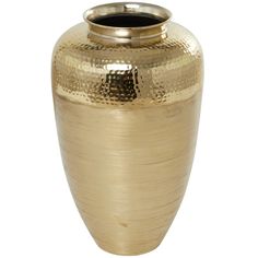 a gold vase with a black top on a white background