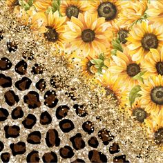 sunflowers and leopard print with gold glitter on the bottom half of each image