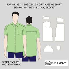 the front and back view of a men's short sleeve shirt sewing pattern