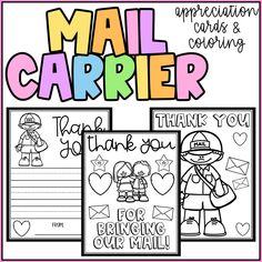 the mail carrier thank card is shown in two different colors and font, with an image of