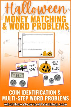 Make math spook-tacular this October with these Halloween Money Matching Multi-Step Word Problems! Perfect for 2nd grade, this activity helps students practice money skills by solving engaging, multi-step word problems with a Halloween twist. Ideal for math centers, independent practice, or small group lessons, it’s a fun way to reinforce coin counting, addition, and subtraction. Halloween Math Activities, Money Matching, Multi-Step Word Problems, 2nd Grade Math, Math Centers, Money Word Problems, Classroom Math Ideas.