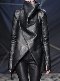 Turtleneck Urban Long Sleeve Plain Leather Coat | stylewe Pu Jacket, Faux Leather Coat, Types Of Coats, Gareth Pugh, Fitted Turtleneck, Futuristic Fashion, Kylie Minogue, Future Fashion, Fashion Seasons