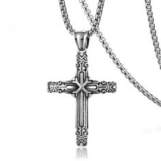 Mens Unisex Vintage Cross Pendant Necklace Religious Jewelry Silver Chain 24" | eBay Mens Cross Necklace, Gothic Cross, Biker Jewelry, Stainless Steel Chain Necklace, Viking Necklace, Steel Cross, Mens Crosses, Vintage Gothic, Mens Pendant